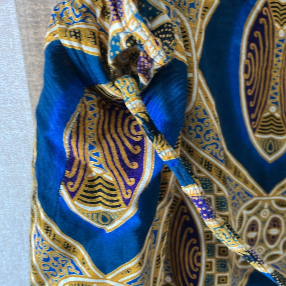 FINAL MARKDOWN Fire Studio Blue and Gold Patterned boho look wrap style skirt 1X - Picture 5 of 12